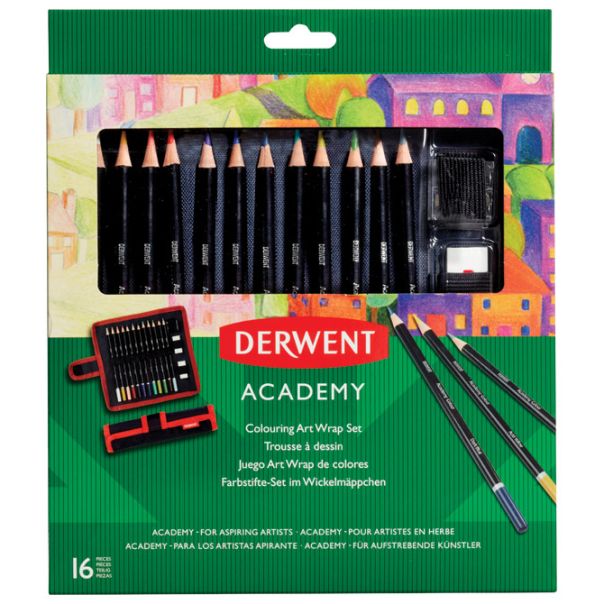 DERWENT Set u platnenoj pernici boje drvene 12 boja+pribor Academy Derwent 2305681 blister - 000017156