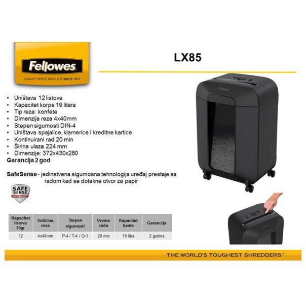 FELLOWES Uništivač dokumentacije (konfete) LX85 Fellowes 4400801 crni - 000017192