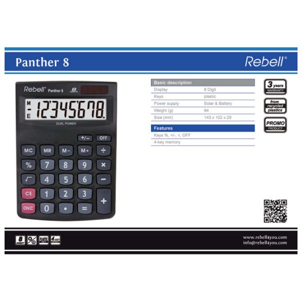 REBELL Kalkulator komercijalni  8mesta RE-PANTHER 8 BX crni - EP2981118