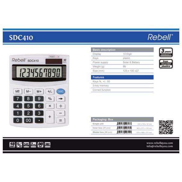REBELL Kalkulator komercijalni 10mesta RE-SDC410 BX beli - EP2981124