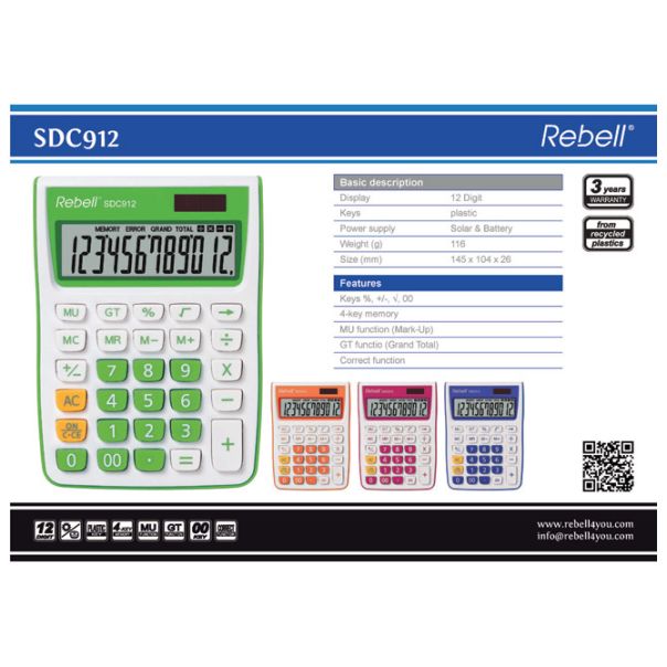 REBELL Kalkulator komercijalni 12mesta RE-SDC912OR BX belo narandžasti - EP2981133