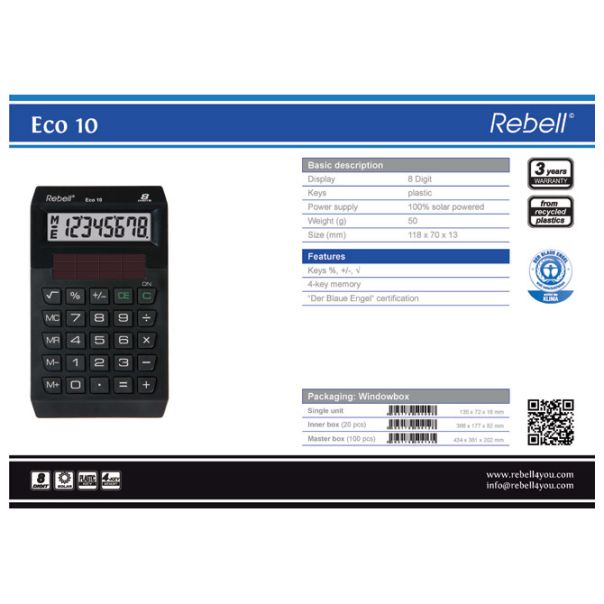 REBELL Kalkulator džepni 10mesta RE-ECO 10 crni - EP2981142