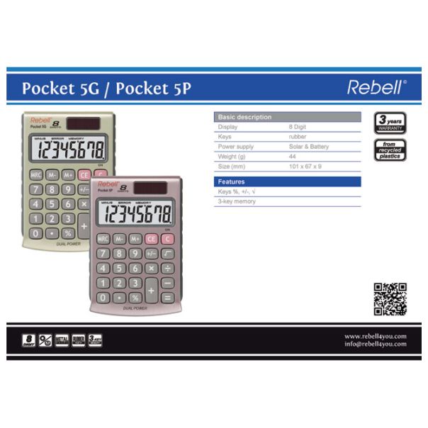 REBELL Kalkulator džepni  8mesta RE-POCKET 5G metalik zeleni - EP2981151