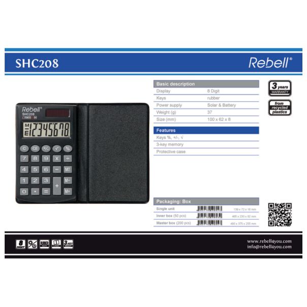 REBELL Kalkulator džepni  8mesta sa preklopom RE-SHC208 BX crni - EP2981154