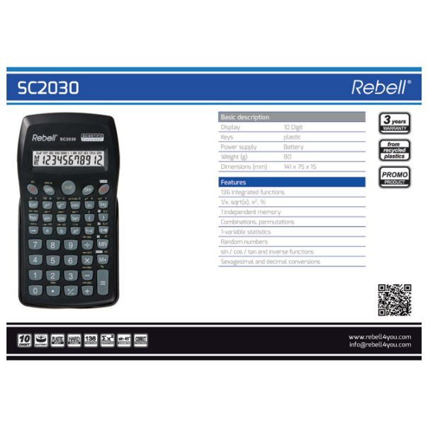REBELL Kalkulator tehnički 10mesta 136 funkcija RE-SC2030 BX crni - EP3131374