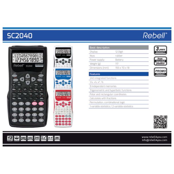 REBELL Kalkulator tehnički 12mesta 240 funkcija RE-SC2040 BX crni - EP3131377