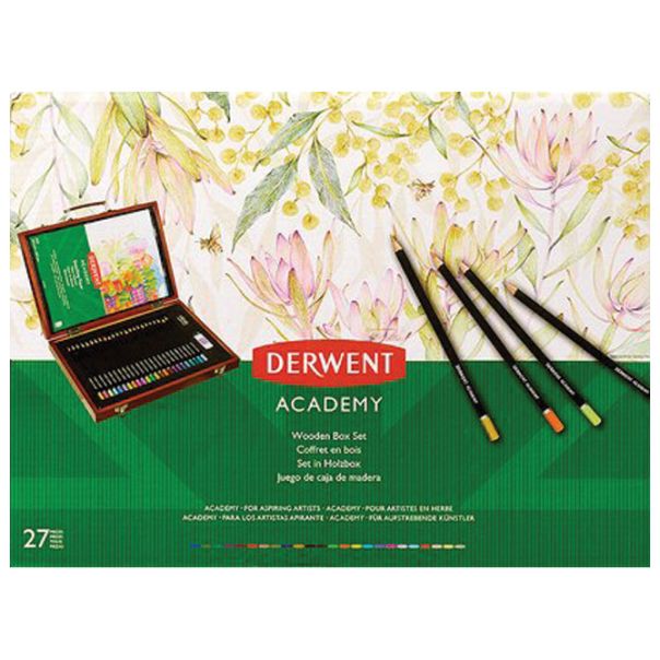 DERWENT Set u drvenoj kutiji boje drvene 24 boje+gumica+rezač+blok Academy Derwent 2305950 - 000018765