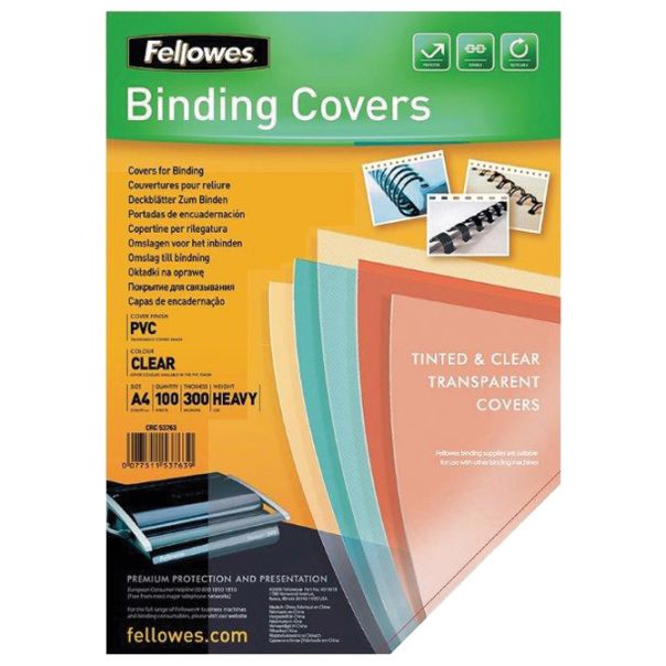 FELLOWES Korice za spiralno koričenje 300my pvc A4 pk100 Fellowes 53763 providne - 000018847
