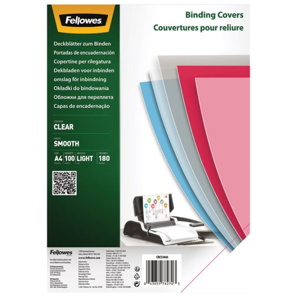 FELLOWES Korice za spiralno koričenje PET 180my pvc A4 pk100 Fellowes 5384601 providne - 000019329