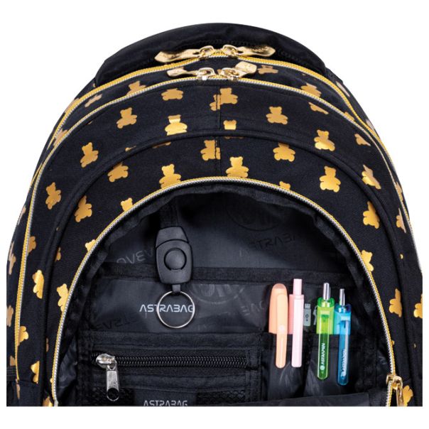 ASTRABAG Ranac đački anatomski 3zipa AB330 Golden Teddy 502024089 crno-zlatni - EP3021809