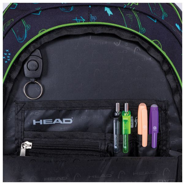 HEAD Ranac đački anatomski 2zipa 1džep veći AB300 Skate Lifestyle 24.502024115 crno-zeleni - EP2981250
