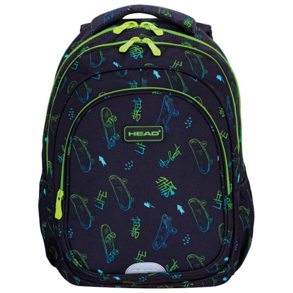 HEAD Ranac đački anatomski 2zipa 1džep veći AB300 Skate Lifestyle 24.502024115 crno-zeleni - EP2981250