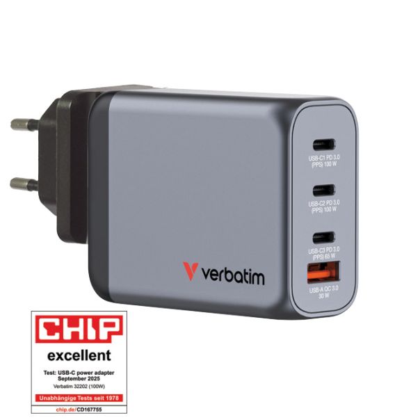 VERBATIM Punjač USB 4u1 100W GaN 32202 crni blister - EP3012846