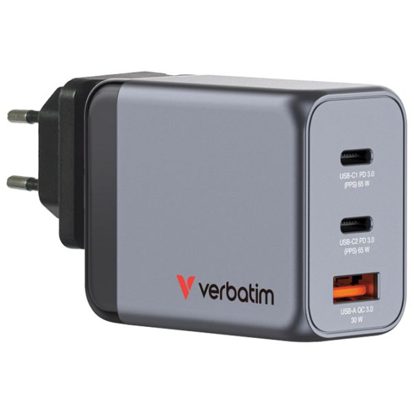 VERBATIM Punjač USB 3u1  65W GaN 32201 crni blister - EP3012849