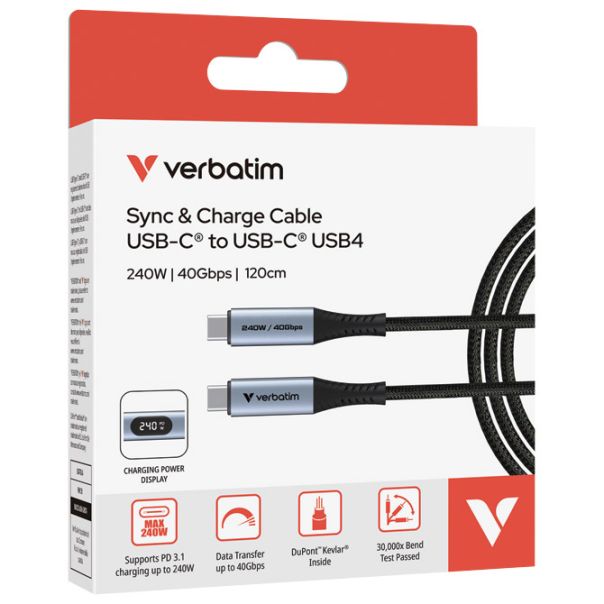 VERBATIM Kabal USB-C za sinhronizaciju i punjenje sa displejem 240W/40Gbps/120cm Sync&Charge 31849 - EP3012852