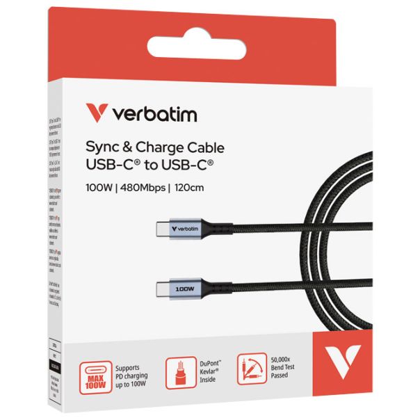 VERBATIM Kabal USB-C za sinhronizaciju i punjenje 100W/120cm Sync & Charge 31846 crni - EP3012861