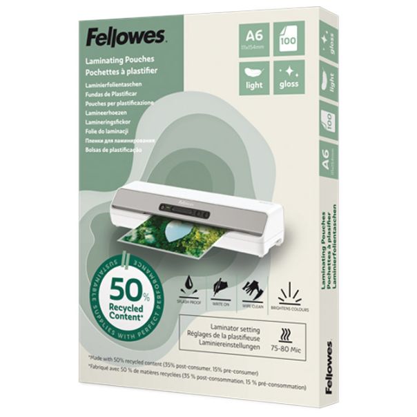 FELLOWES Folija za plastificiranje  80my A6 sjajna 50% reciklirani materijal pk100 100143441 - EP3131620
