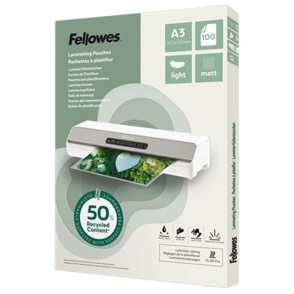 FELLOWES Folija za plastificiranje  80my A3 mat 50% reciklirani materijal pk100 100143436 - EP3131623