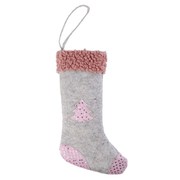 ENA Novogodišnja čarapa 16x30cm, siva/roze - 25029-1-1