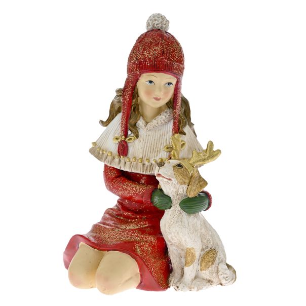 ENA Novogodišnja dekoracija devojčica sa psom 10.5x10x17cm - 26892
