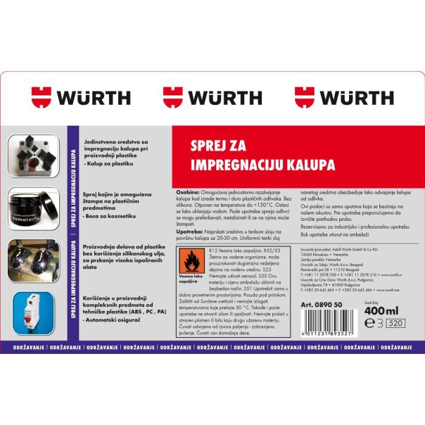 WURTH Silikonski sprej za odvajanje kalupa, 400 ml - 089050977