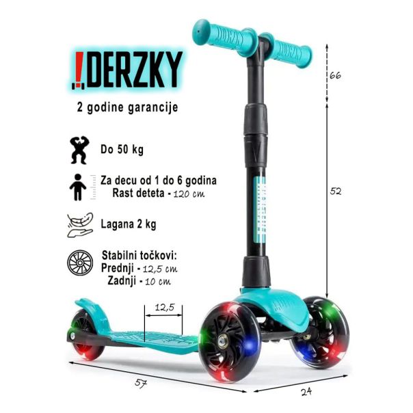 DERZKY Trotinet Baby 1-5 godina tirkizna - 003-0-19-16-I