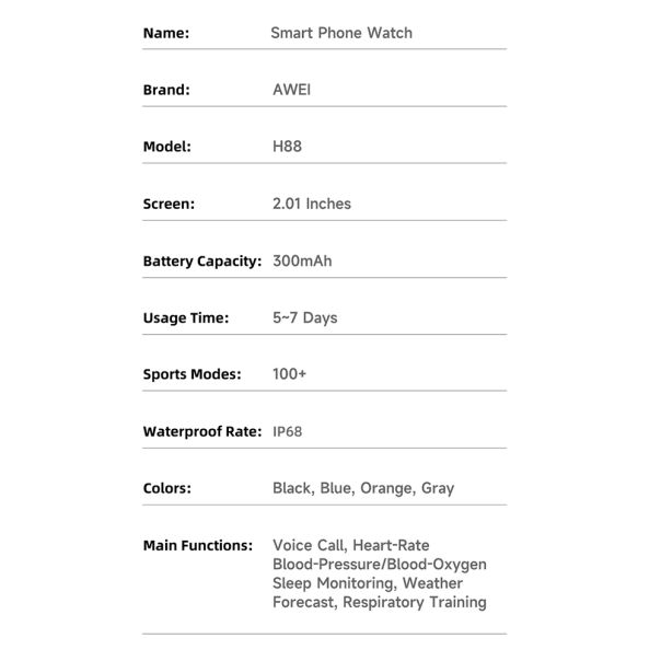 Smart watch AWEI H88, crna - SW375