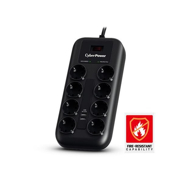 CyberPower produžni kabl prenapon.zaštita P0820SUF0 8xšuko/2xUSB flashc/1,8m - 0342111