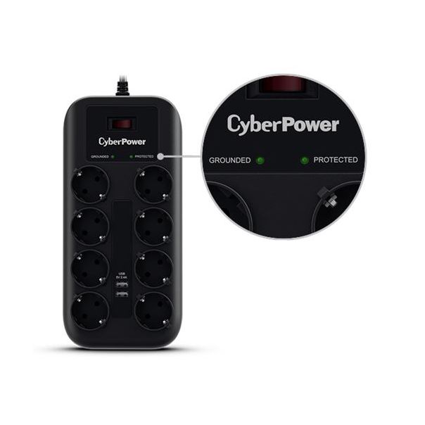 CyberPower produžni kabl prenapon.zaštita P0820SUF0 8xšuko/2xUSB flashc/1,8m - 0342111