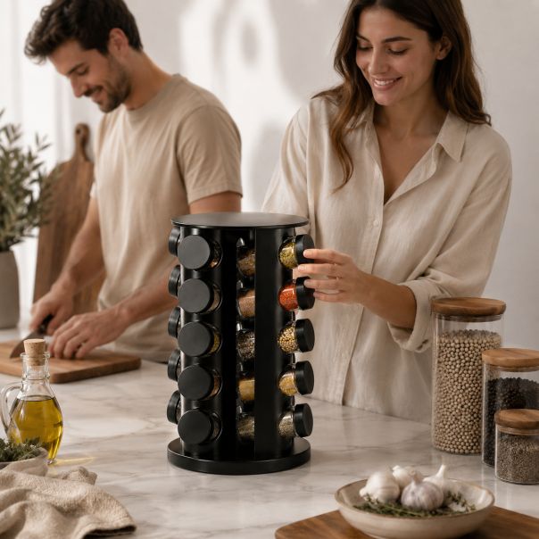 Organizator za začine sa 20 teglica, rotacioni 360°, crni - EP3213904