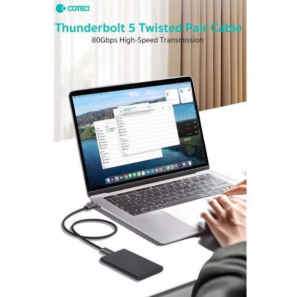 Data kabl Coteci Thunderbolt OF-066 120Gbps 240W 4k PD Type C na Type C crni 0.3m - EP2978113