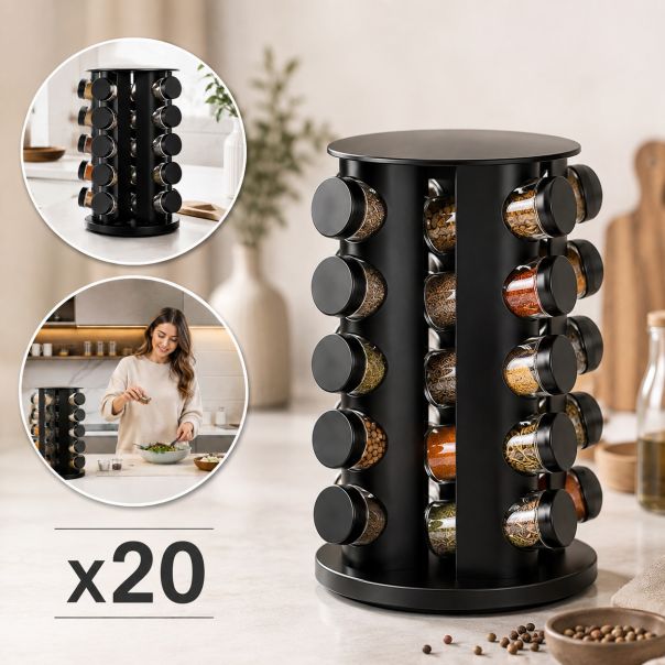 Organizator za začine sa 20 teglica, rotacioni 360°, crni - EP3213904