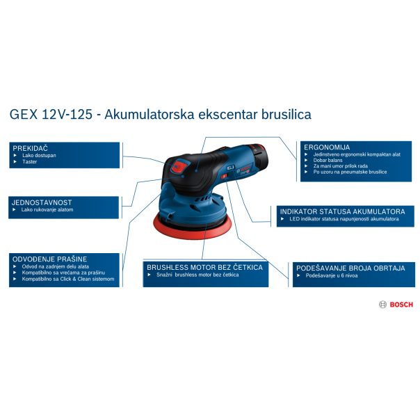 BOSCH GEX 12V-125 Professional Akumulatorska ekscentar brusilica - 0601372101