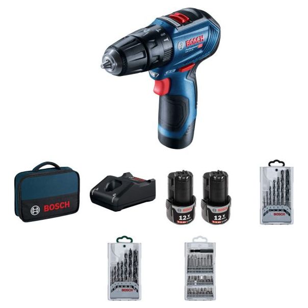 BOSCH Aku vibraciona bušilica-odvrtač GSB 12V-30 u torbi sa 2 x 2,0 Ah Li-ion , brzi punjač - 06019G9101