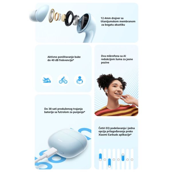 Bluetooth slusalice Xiaomi Redmi Buds 6 lite plave - 224372