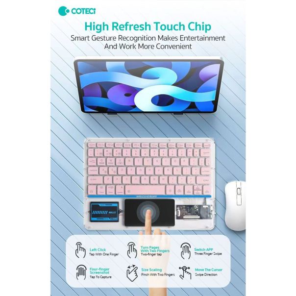 Tastatura Coteci Punk 84013 Wireless touchpad transparent plava - EP3055714