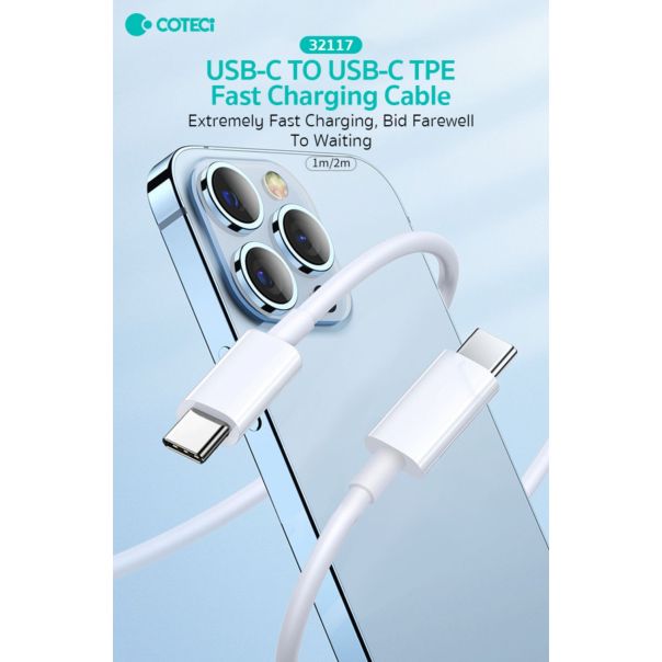 Data kabl Coteci 32117 5A 60W 40 Gps PD Type C na Type C beli 2m - 224166-1