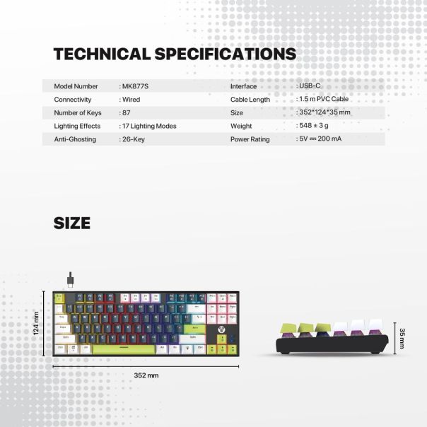 FANTECH Tastatura Mehanicka Gaming MK877S RGB Atom 87S Mori plava (taro switch) - EP3135210