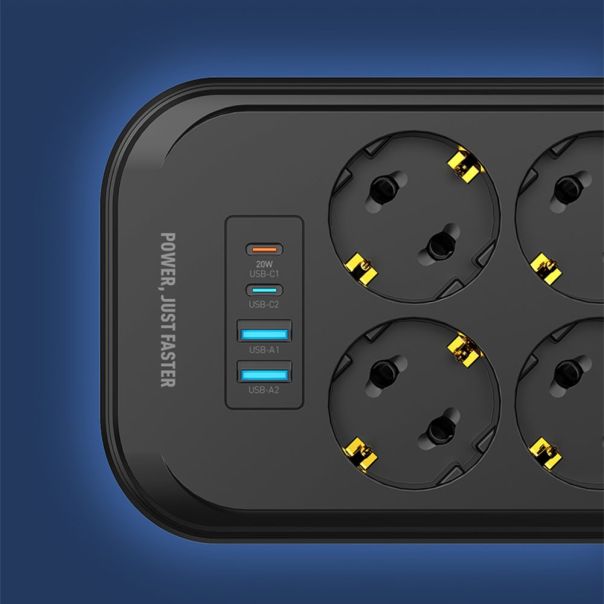 LDNIO Produzni kabl SE6403C 6 uticnica 2X USB,2X PD 2m crni - EP3169590