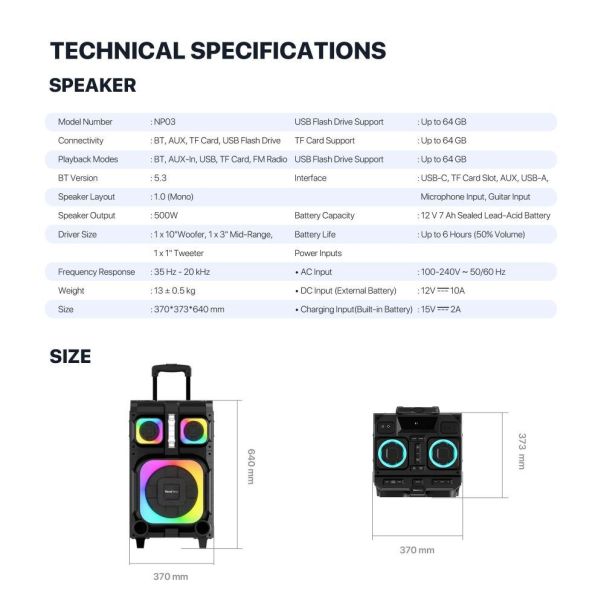 Bluetooth zvučnik Fantech NP03 NeraParty crni - EP3232443
