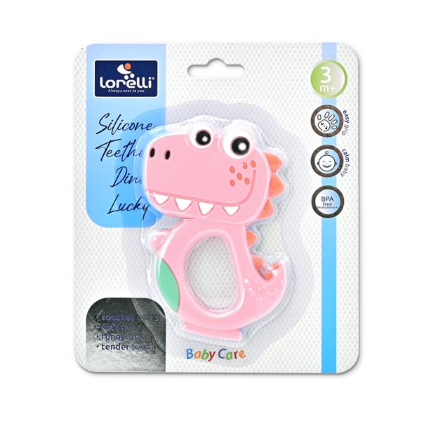 LORELLI Silikonska glodalica za bebe Dino - Lucky pink - 10210820002