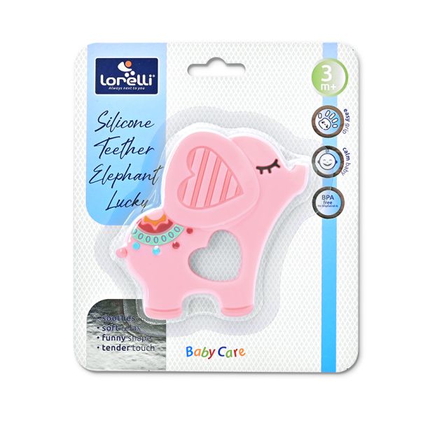 LORELLI Silikonska glodalica za bebe Elephant - Lucky pink - 10210830002