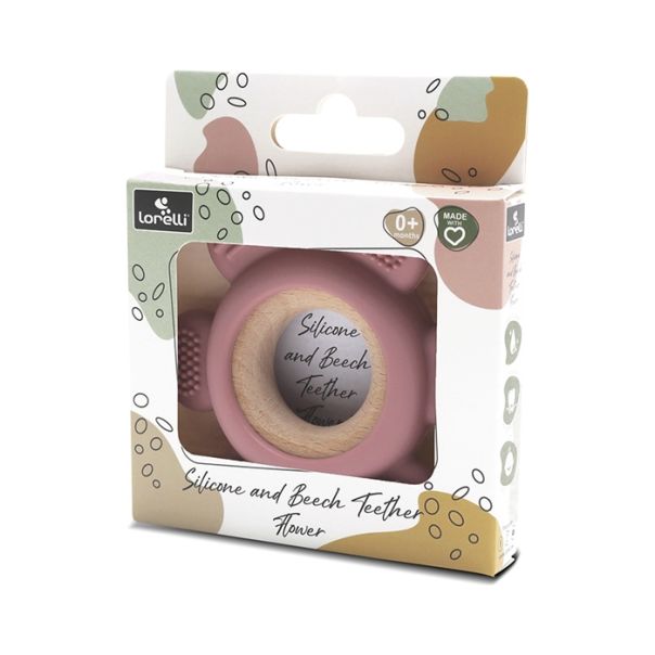 LORELLI SILIKONSKO DRVENA GLODALICA ZA BEBE FLOWER - NATURAL DEEP PINK - EP2740007