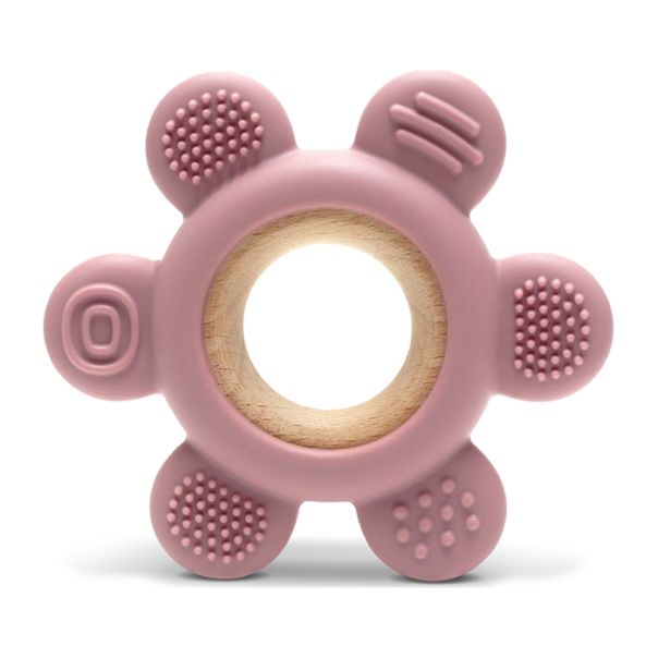 LORELLI SILIKONSKO DRVENA GLODALICA ZA BEBE FLOWER - NATURAL DEEP PINK - EP2740007