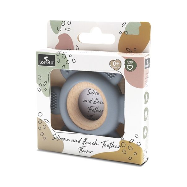 LORELLI SILIKONSKO DRVENA GLODALICA ZA BEBE FLOWER - NATURAL GREY - EP2739896
