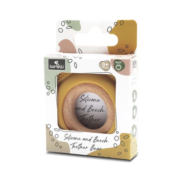 LORELLI SILIKONSKO DRVENA GLODALICA ZA BEBE BEAR  - NATURAL YELLOW - EP2740010