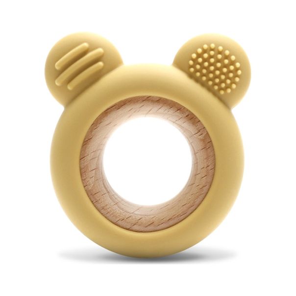 LORELLI SILIKONSKO DRVENA GLODALICA ZA BEBE BEAR  - NATURAL YELLOW - EP2740010