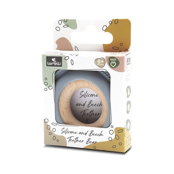 LORELLI SILIKONSKO DRVENA GLODALICA ZA BEBE BEAR - NATURAL GREY - EP2740004