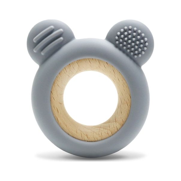 LORELLI SILIKONSKO DRVENA GLODALICA ZA BEBE BEAR - NATURAL GREY - EP2740004