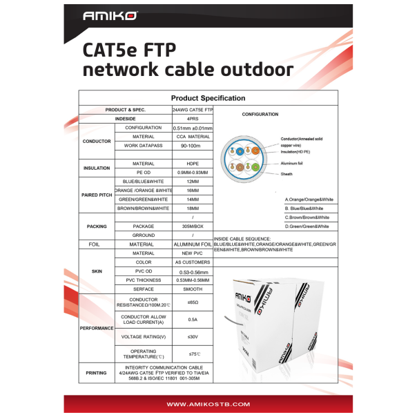 Amiko Mrežni FTP kabl, CAT5e, OutDoor, 305 met. - CAT5e FTP Outdoor 305m - EP2963423